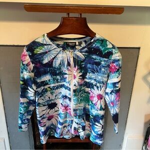 Onque Casuals Women's Floral Zip-Up Sweatshirt - Blue and Pink